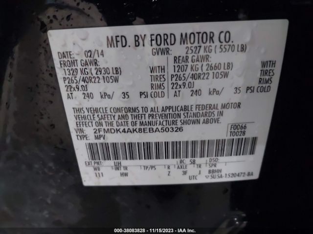 Photo 8 VIN: 2FMDK4AK8EBA50326 - FORD EDGE 