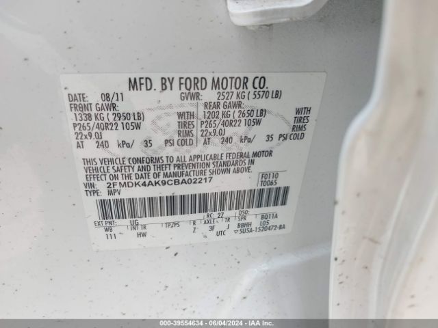 Photo 8 VIN: 2FMDK4AK9CBA02217 - FORD EDGE 