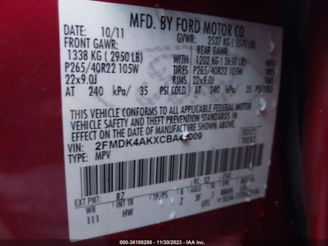 Photo 8 VIN: 2FMDK4AKXCBA41009 - FORD EDGE 