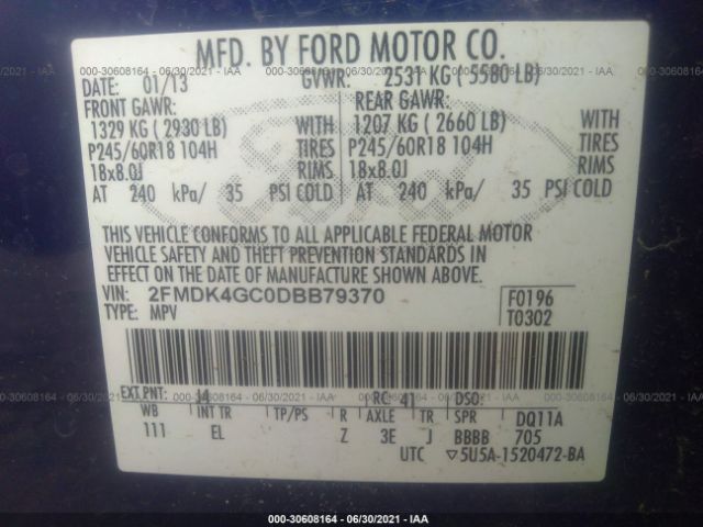 Photo 8 VIN: 2FMDK4GC0DBB79370 - FORD EDGE 