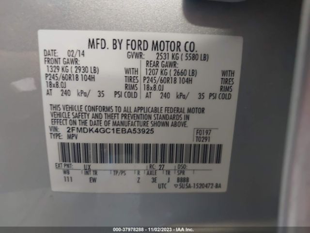 Photo 8 VIN: 2FMDK4GC1EBA53925 - FORD EDGE 