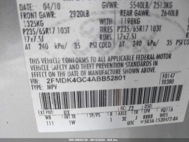 Photo 8 VIN: 2FMDK4GC4ABB52801 - FORD EDGE 