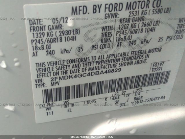 Photo 8 VIN: 2FMDK4GC4DBA48829 - FORD EDGE 