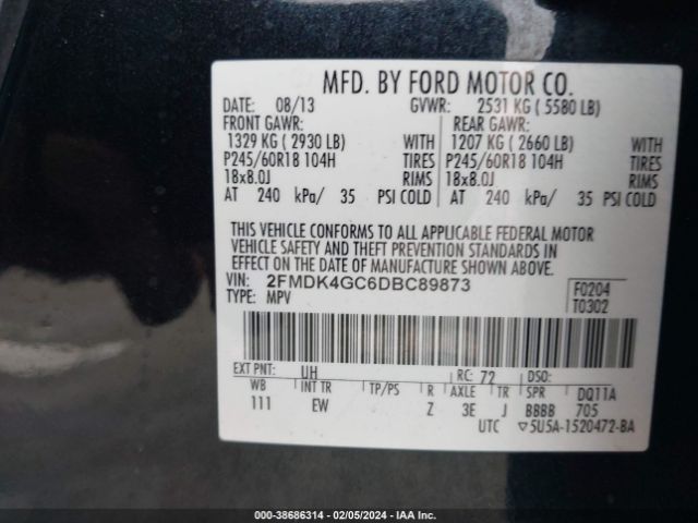 Photo 8 VIN: 2FMDK4GC6DBC89873 - FORD EDGE 