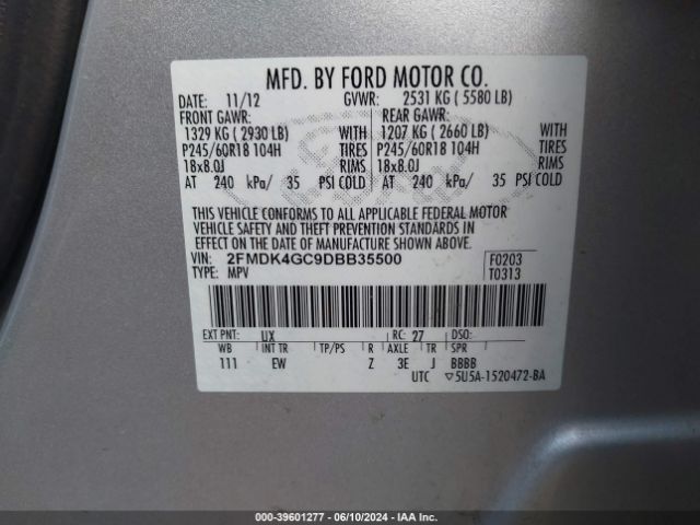 Photo 8 VIN: 2FMDK4GC9DBB35500 - FORD EDGE 