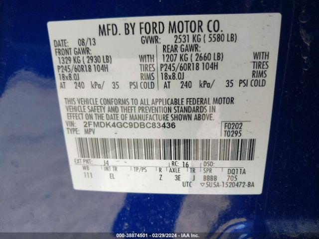 Photo 8 VIN: 2FMDK4GC9DBC83436 - FORD EDGE 