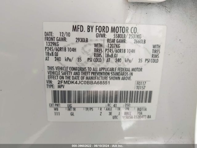 Photo 8 VIN: 2FMDK4JC0BBA68551 - FORD EDGE 