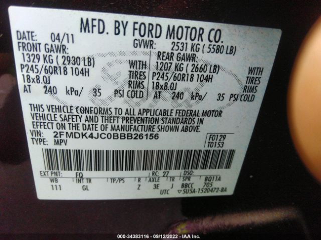 Photo 8 VIN: 2FMDK4JC0BBB26156 - FORD EDGE 