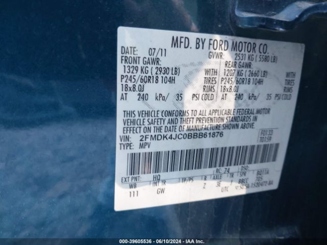 Photo 8 VIN: 2FMDK4JC0BBB61876 - FORD EDGE 