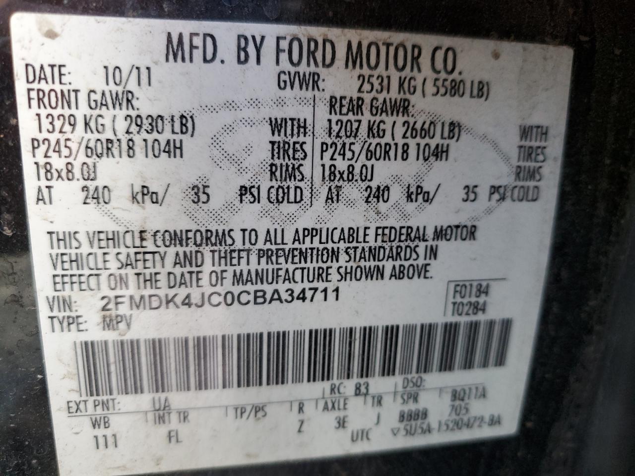 Photo 12 VIN: 2FMDK4JC0CBA34711 - FORD EDGE 