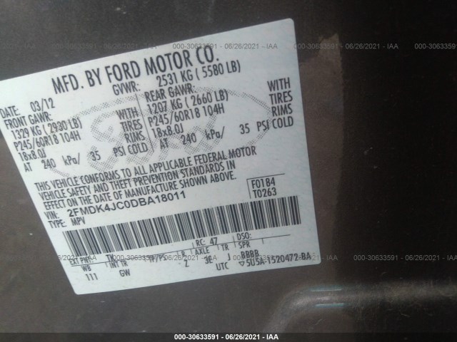 Photo 8 VIN: 2FMDK4JC0DBA18011 - FORD EDGE 