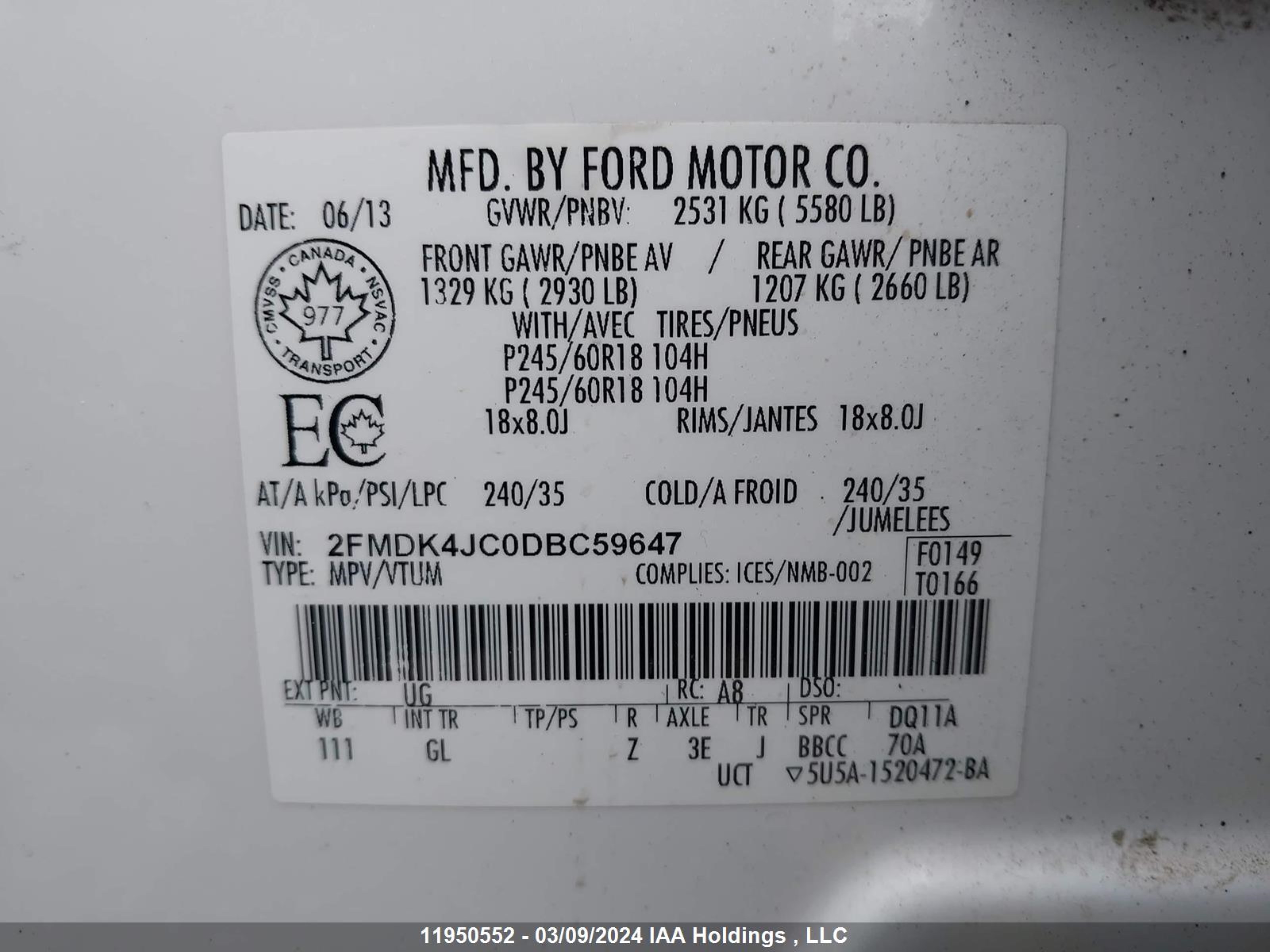 Photo 8 VIN: 2FMDK4JC0DBC59647 - FORD EDGE 