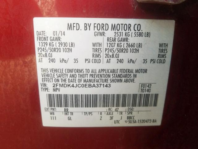 Photo 9 VIN: 2FMDK4JC0EBA37143 - FORD EDGE SEL 