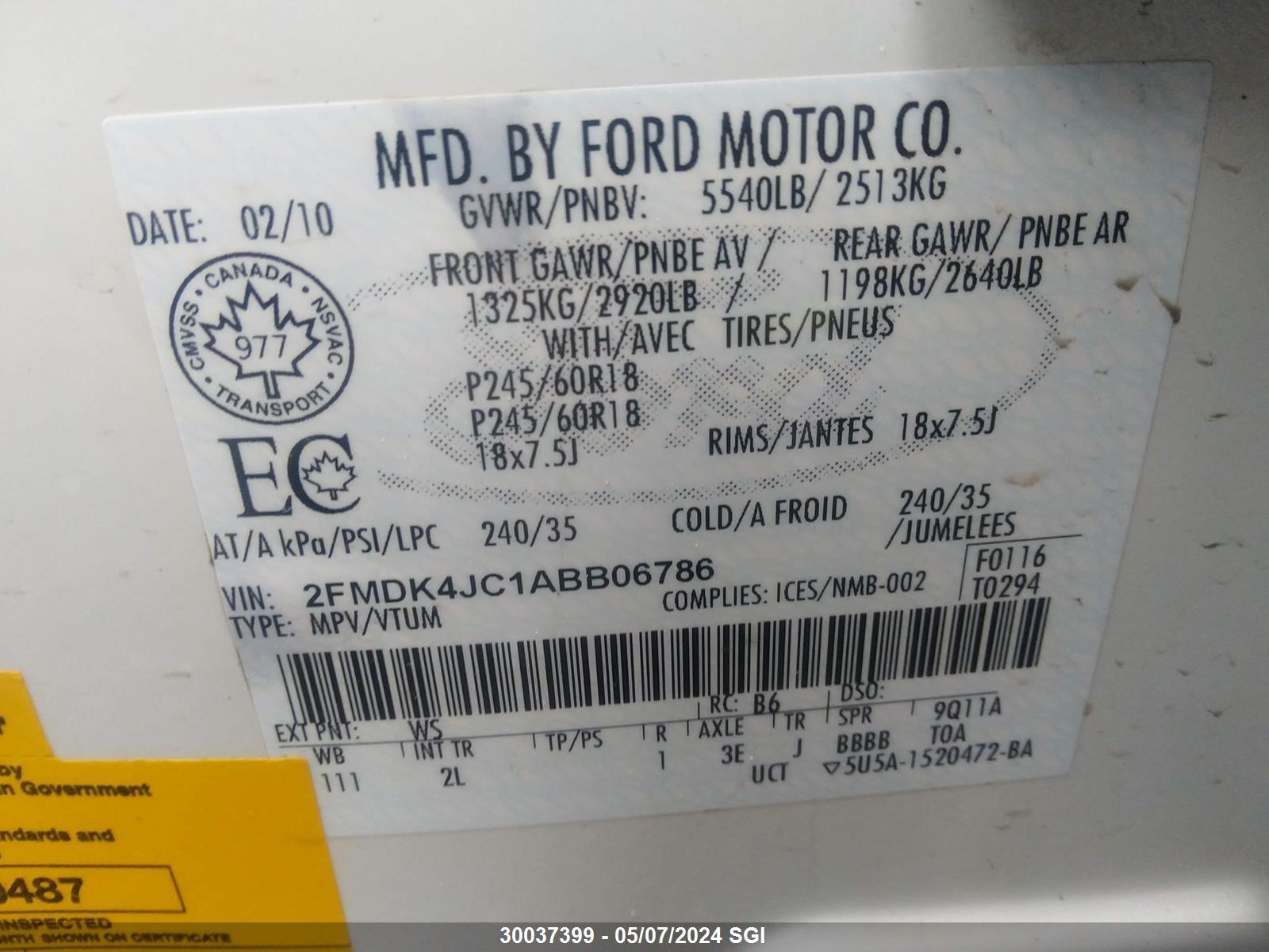 Photo 8 VIN: 2FMDK4JC1ABB06786 - FORD EDGE 