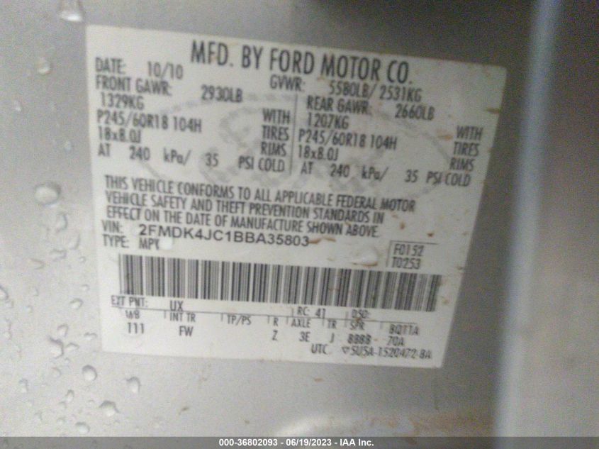 Photo 8 VIN: 2FMDK4JC1BBA35803 - FORD EDGE 