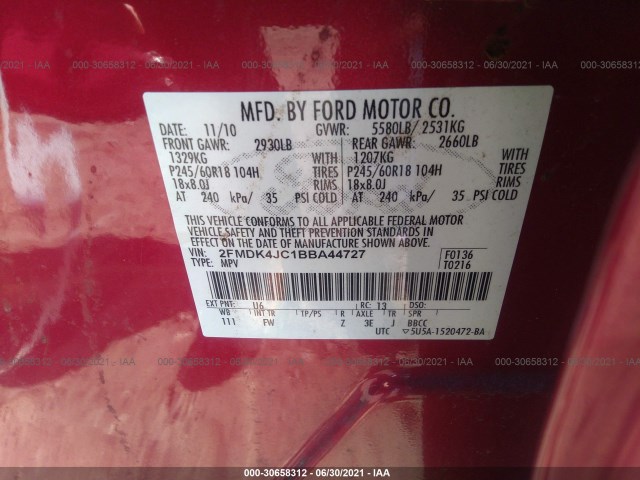 Photo 8 VIN: 2FMDK4JC1BBA44727 - FORD EDGE 