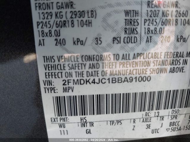 Photo 8 VIN: 2FMDK4JC1BBA91000 - FORD EDGE 