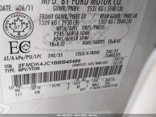 Photo 8 VIN: 2FMDK4JC1BBB45489 - FORD EDGE 