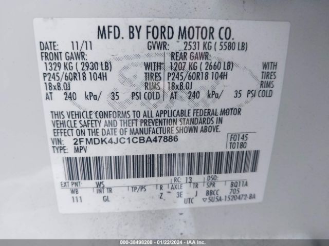 Photo 8 VIN: 2FMDK4JC1CBA47886 - FORD EDGE 