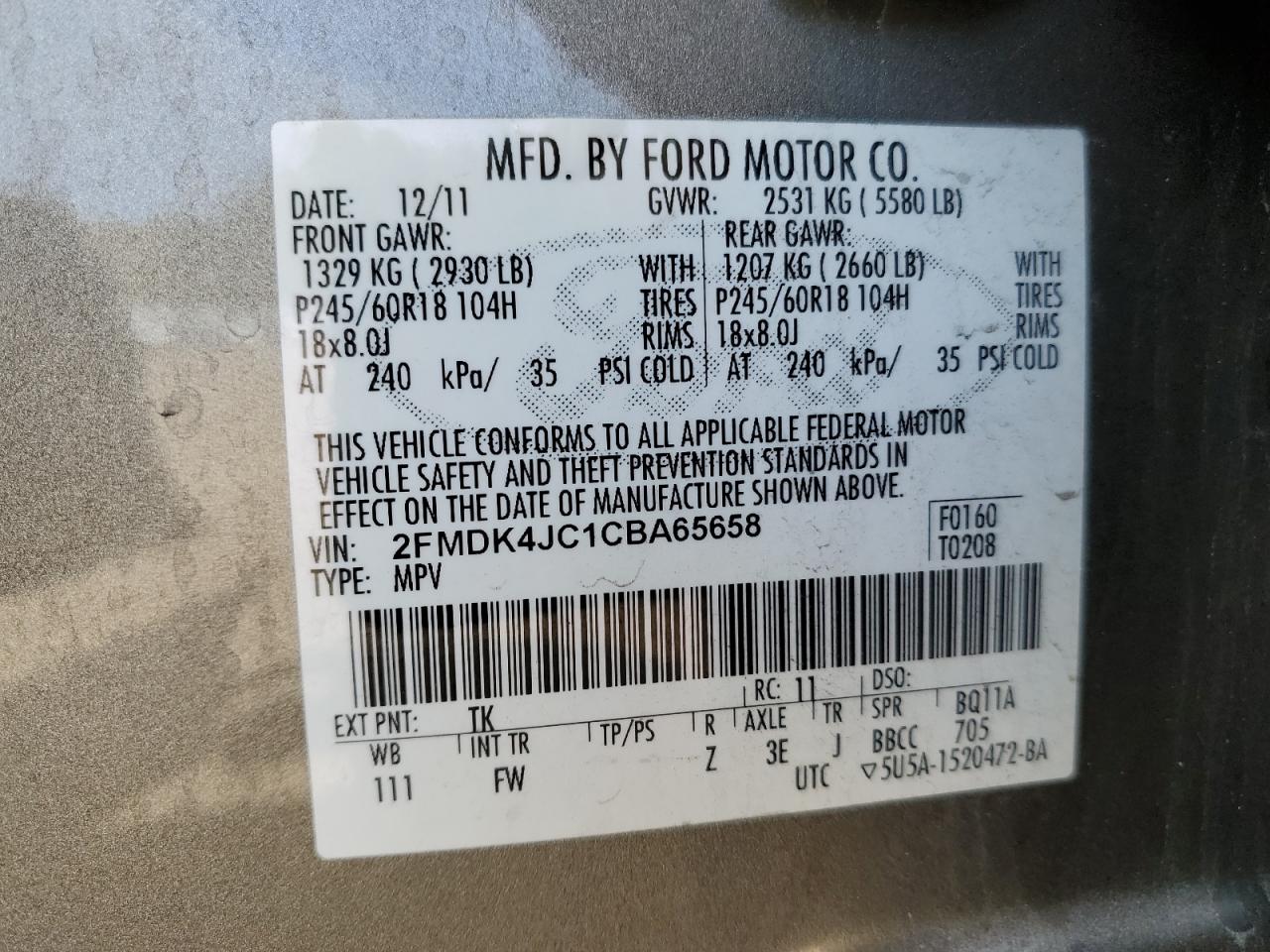 Photo 12 VIN: 2FMDK4JC1CBA65658 - FORD EDGE 