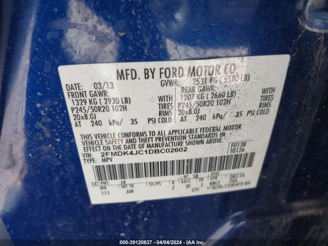 Photo 8 VIN: 2FMDK4JC1DBC02602 - FORD EDGE 