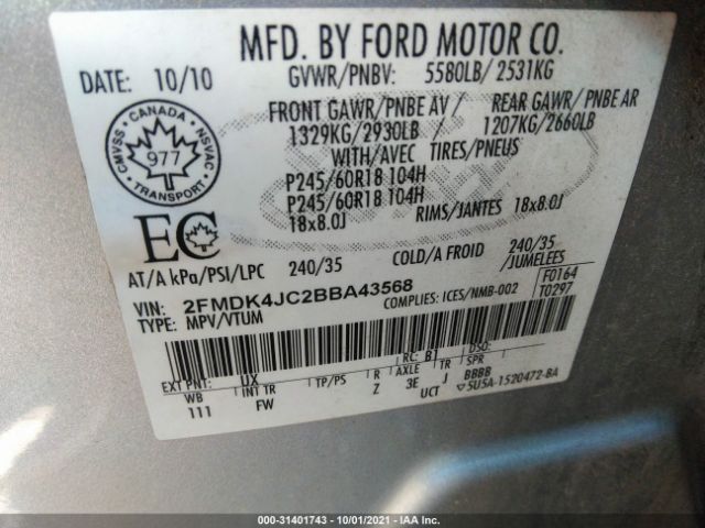 Photo 8 VIN: 2FMDK4JC2BBA43568 - FORD EDGE 