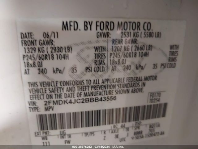 Photo 8 VIN: 2FMDK4JC2BBB43556 - FORD EDGE 