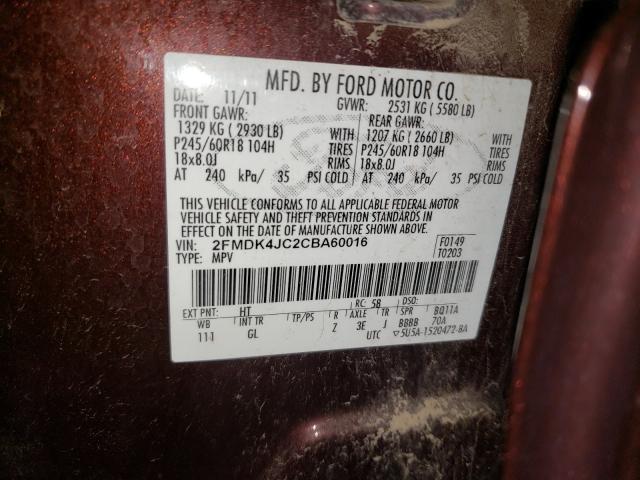 Photo 9 VIN: 2FMDK4JC2CBA60016 - FORD EDGE SEL 