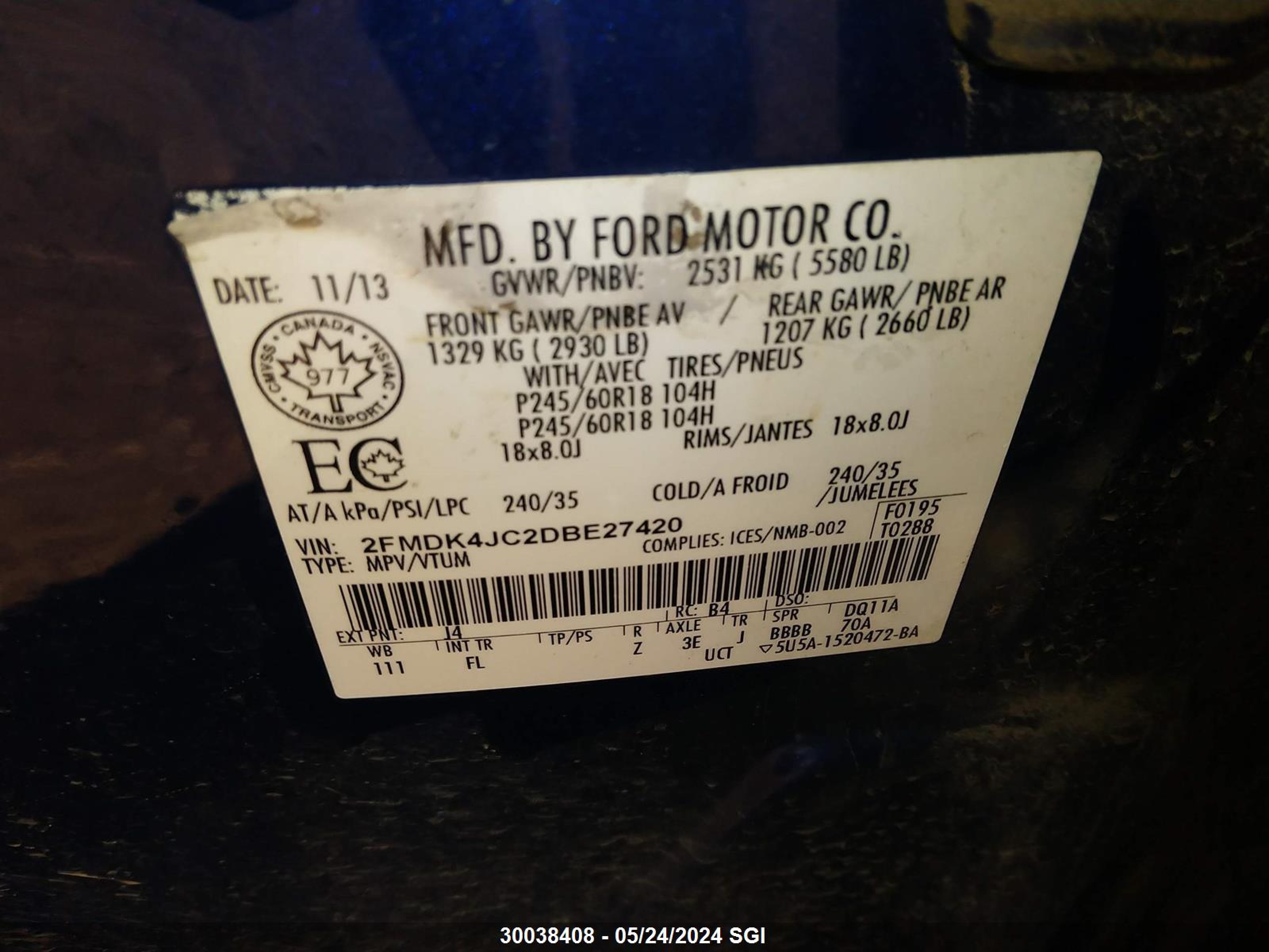 Photo 8 VIN: 2FMDK4JC2DBE27420 - FORD EDGE 