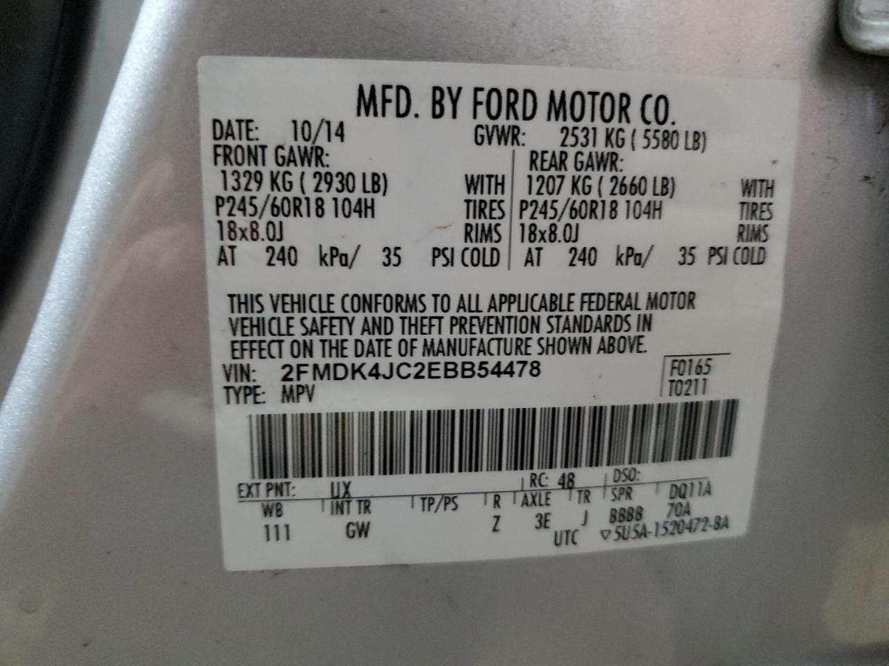 Photo 12 VIN: 2FMDK4JC2EBB54478 - FORD EDGE 