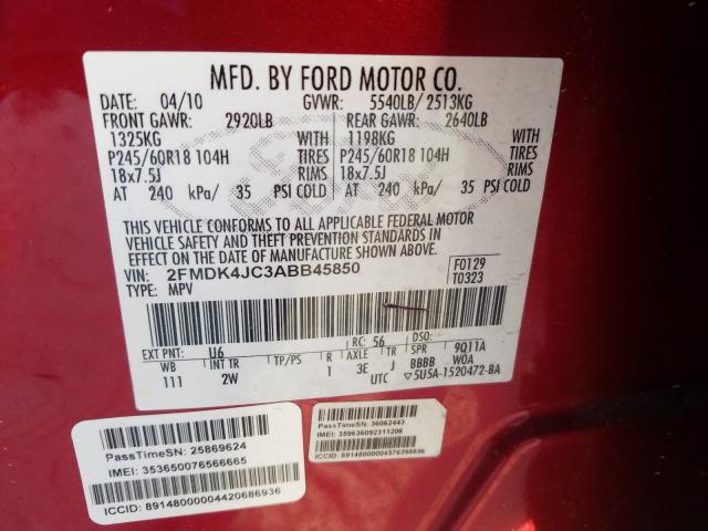 Photo 9 VIN: 2FMDK4JC3ABB45850 - FORD EDGE SEL 