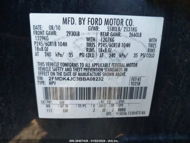 Photo 8 VIN: 2FMDK4JC3BBA08232 - FORD EDGE 