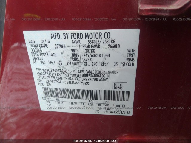 Photo 8 VIN: 2FMDK4JC3BBA17920 - FORD EDGE 