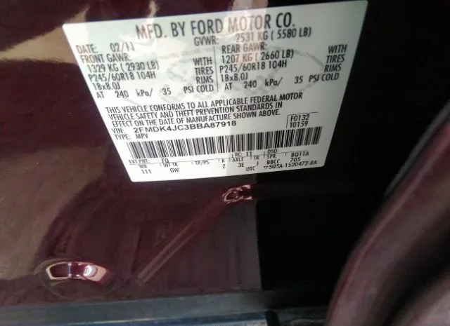 Photo 8 VIN: 2FMDK4JC3BBA87918 - FORD EDGE 