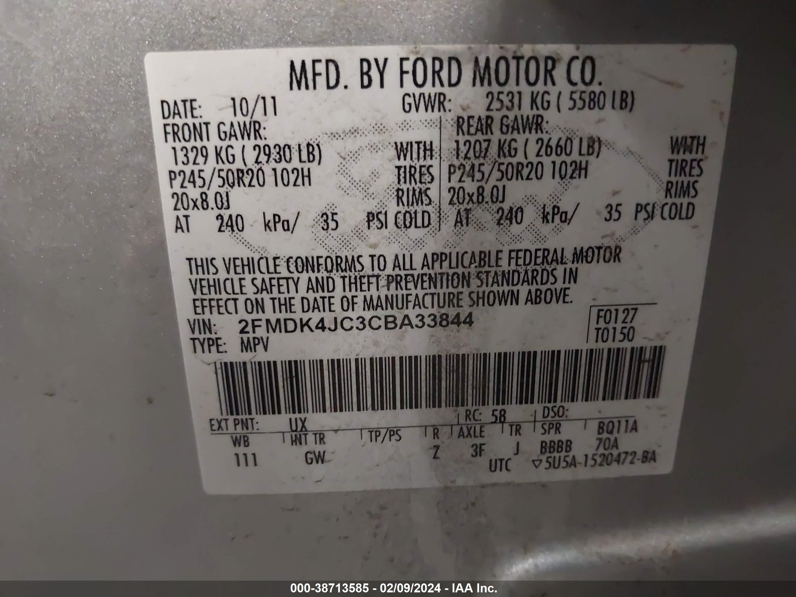 Photo 8 VIN: 2FMDK4JC3CBA33844 - FORD EDGE 