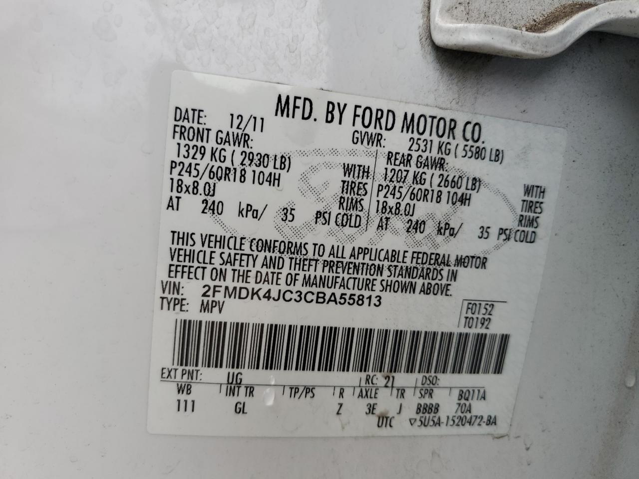 Photo 12 VIN: 2FMDK4JC3CBA55813 - FORD EDGE 