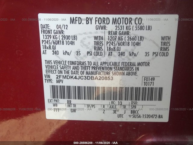 Photo 8 VIN: 2FMDK4JC3DBA20853 - FORD EDGE 