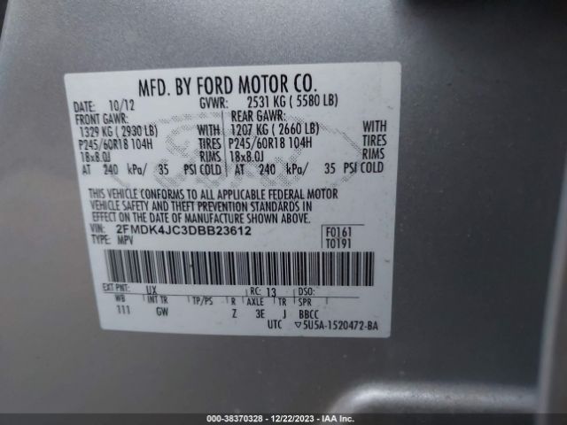 Photo 8 VIN: 2FMDK4JC3DBB23612 - FORD EDGE 