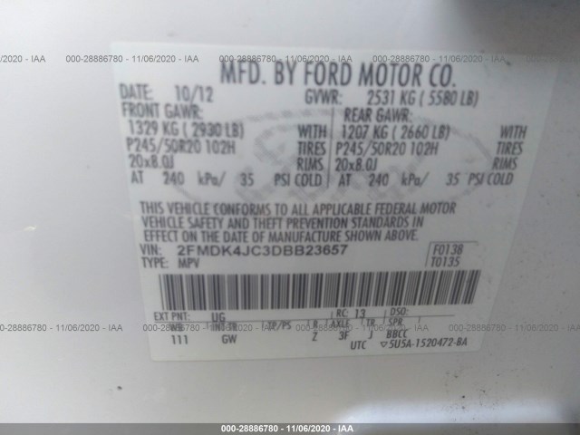 Photo 8 VIN: 2FMDK4JC3DBB23657 - FORD EDGE 