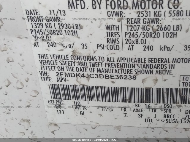 Photo 8 VIN: 2FMDK4JC3DBE36238 - FORD EDGE 