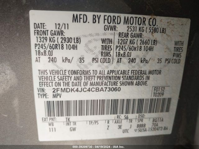 Photo 8 VIN: 2FMDK4JC4CBA73060 - FORD EDGE 