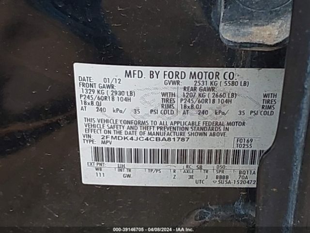 Photo 8 VIN: 2FMDK4JC4CBA81787 - FORD EDGE 