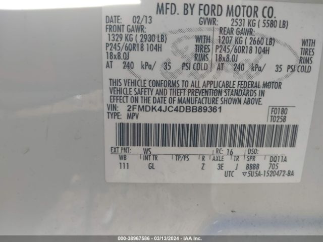 Photo 8 VIN: 2FMDK4JC4DBB89361 - FORD EDGE 