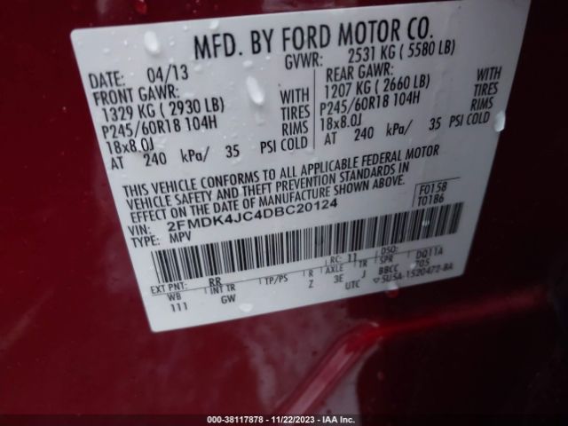 Photo 8 VIN: 2FMDK4JC4DBC20124 - FORD EDGE 