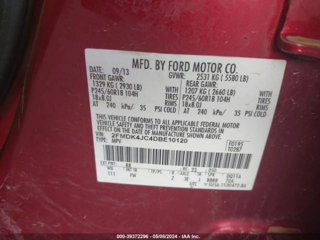 Photo 8 VIN: 2FMDK4JC4DBE10120 - FORD EDGE 