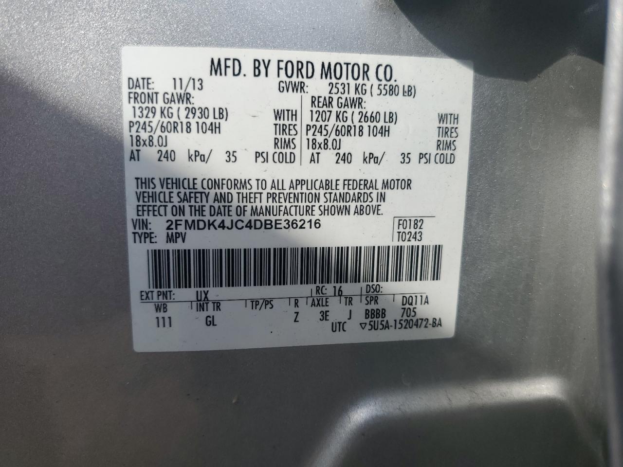 Photo 11 VIN: 2FMDK4JC4DBE36216 - FORD EDGE 