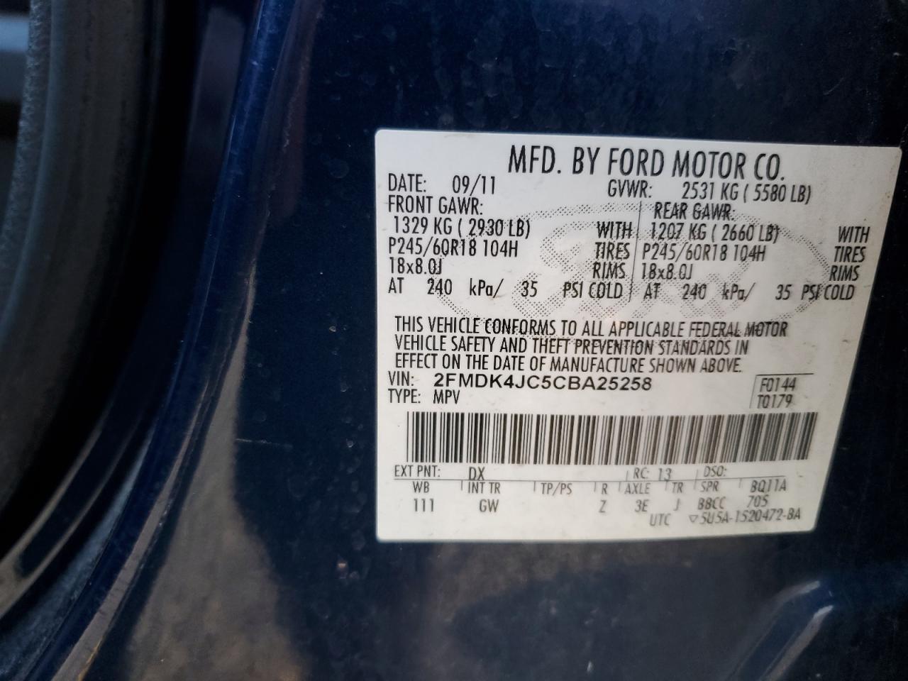 Photo 12 VIN: 2FMDK4JC5CBA25258 - FORD EDGE 