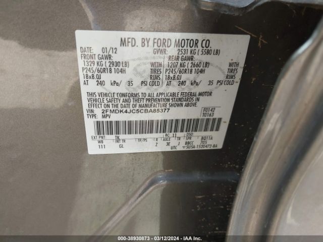 Photo 8 VIN: 2FMDK4JC5CBA85377 - FORD EDGE 