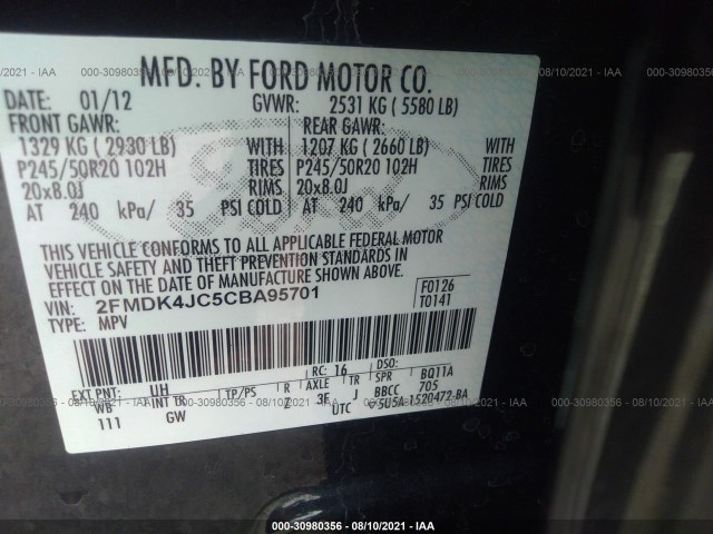 Photo 8 VIN: 2FMDK4JC5CBA95701 - FORD EDGE 