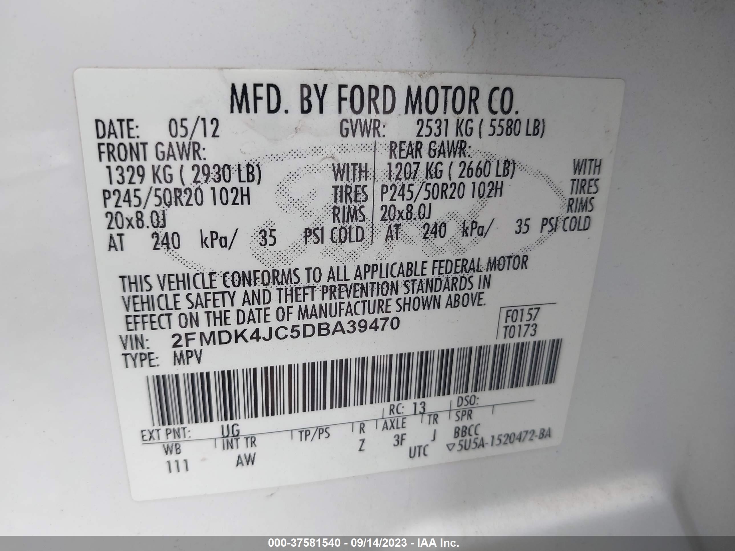 Photo 8 VIN: 2FMDK4JC5DBA39470 - FORD EDGE 